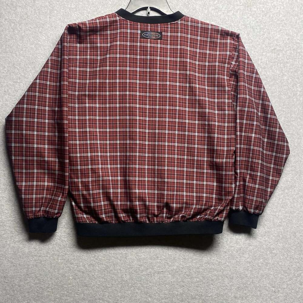 Vintage Forrester’s Men M Plaid Pullover Jacket V-Neck Lined Embroidered Red/Blk - Picture 7 of 9